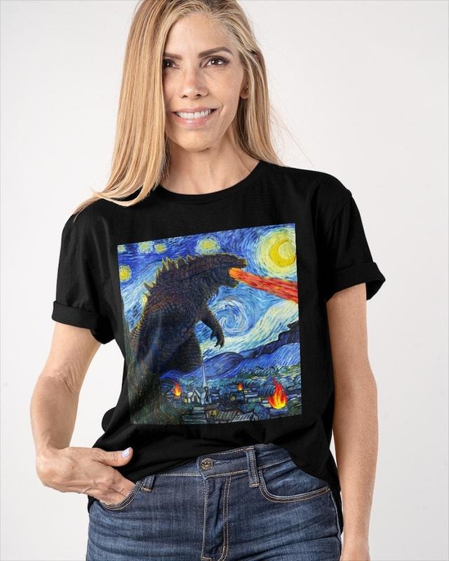 Vintage Godzilla Starry Night T-Shirt, Godzilla Shirt, Dinosaur Shirt, Monsters Shirt Hoodie Sweatshirt | PrintMintTees.com
