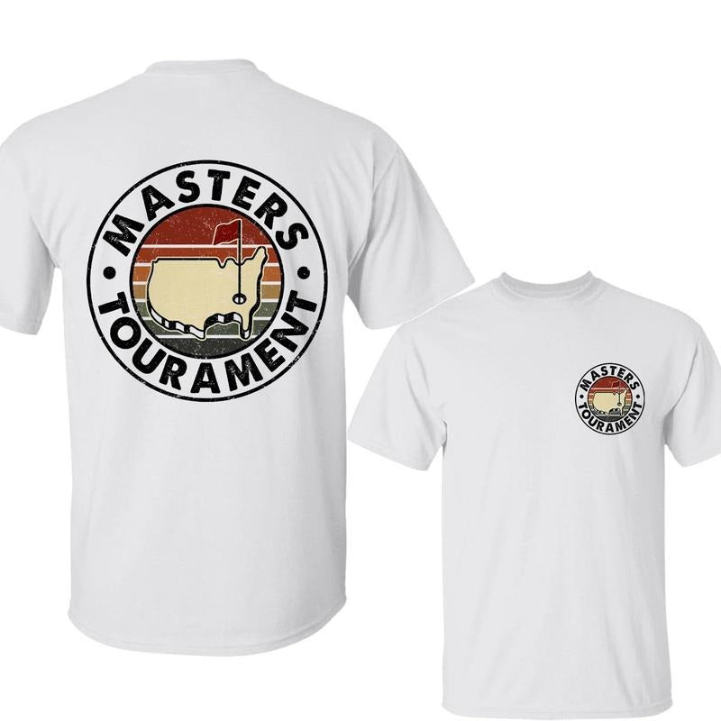 Vintage Golf Masters T-Shirt, Distressed Round Badge Design with Map & Flag for Country Club Golfers