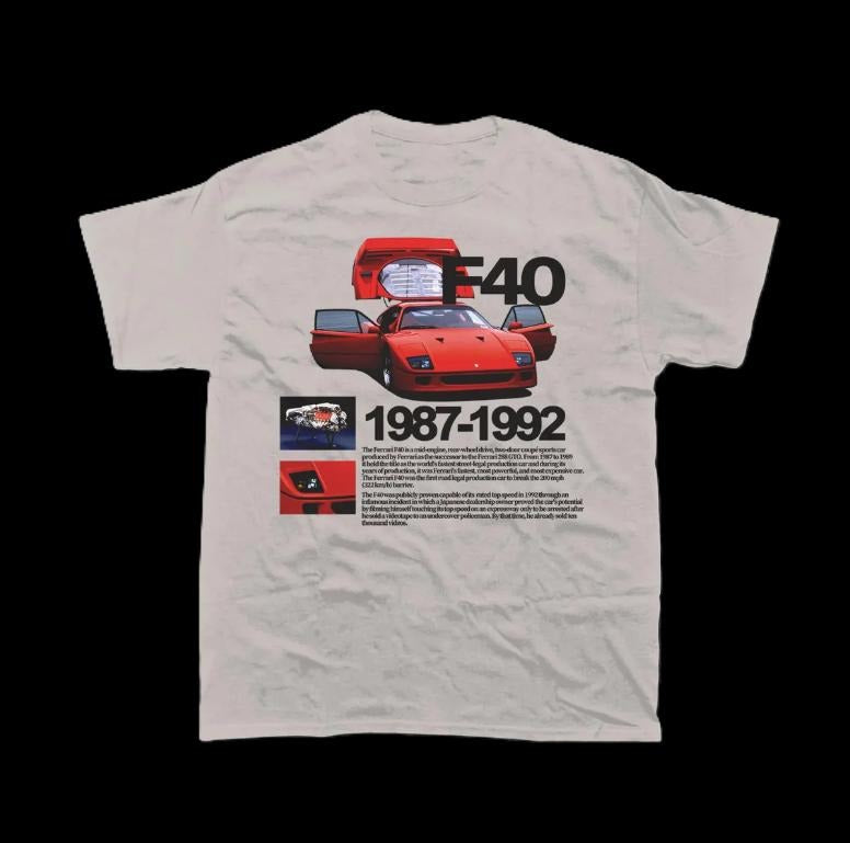 Vintage Graphic F-40 Graphic T-Shirt, 90's Car Shirt- graphic tee Menswear Top Hoodie Sweatshirt | PrintMintTees.com