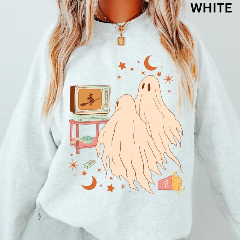 Vintage Halloween Crewneck, Vintage Ghost Sweatshirt, Spooky Season Graphic, Casual Cotton Crewneck Shirt Hoodie