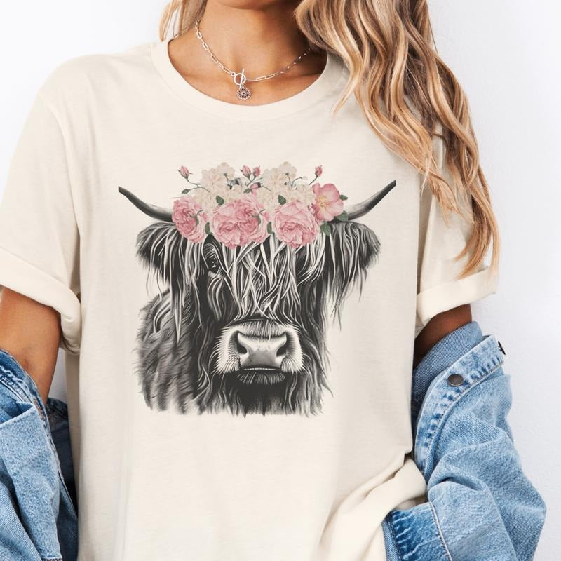 Vintage Highland Cow Floral Higland Cow Country Cow Floral Farm Casual Shirt Size Ranch Top T-Shirts, Hoodie, Sweatshirt