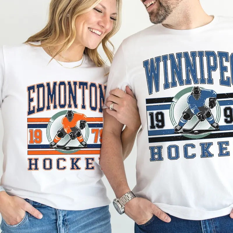 Vintage Hockey Graphic Tee Sports Hockey City Tshirt Retro Sports T-Shirt Casual Hockey Game Top Hoodie, Sweatshirt