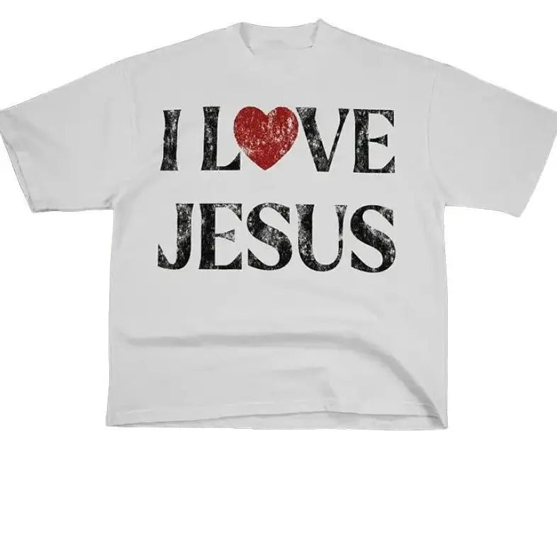 Vintage I Love Jesus Print Short Sleeve Menswear Top Underwear Cotton T-Shirts, Hoodie, Sweatshirt