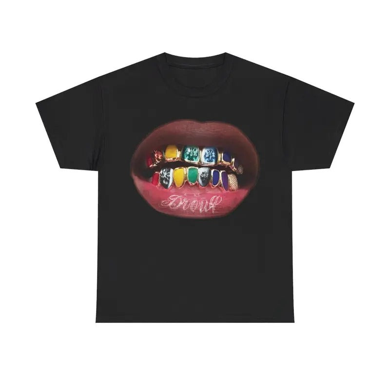 Vintage Icy Rainbow Grill Teeth Drouq Y2k 90s Hip-Hop Vibes Heavy Cotton Graphic T-Shirt Tshirt Shirt HipHop Rap Tee...