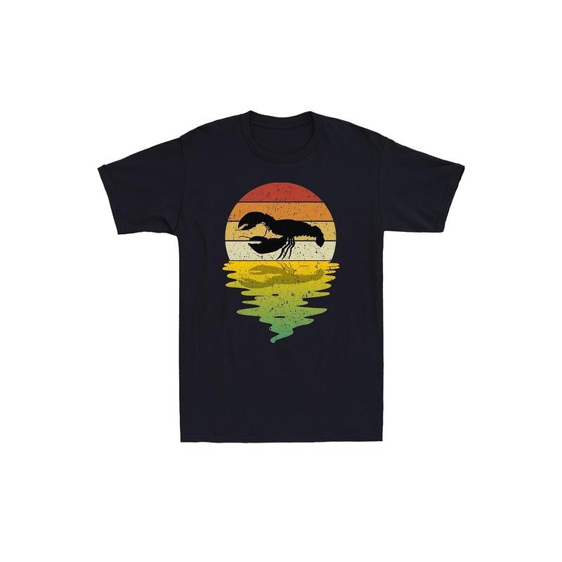 Vintage-Inspired Men's Cotton T-Shirt with Crayfish Sunset Print