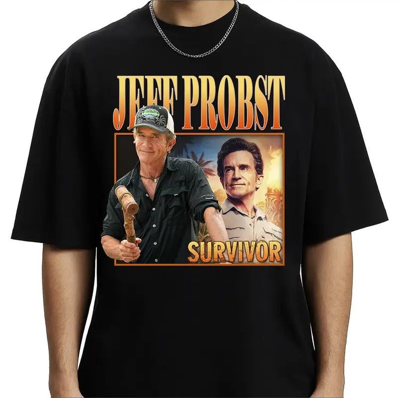 Vintage Jeff Probst Survivor 47 45 46 T-shirt Gift for Unisex women and Man Cotton Hoodie Sweatshirt | PrintMintTees.com