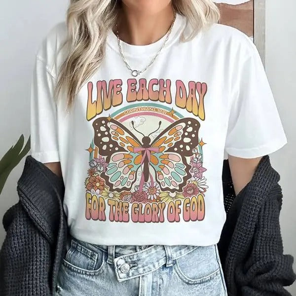 Vintage Live Each Day For The Glory Of God Christian Shirt Worship Shirt Faith Based Shirt Bible Verse shirt Religious...