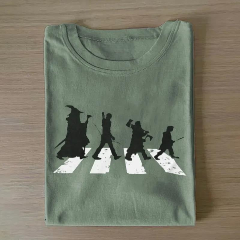 Vintage Lord Rings Crossing Road Parody Album Cover Shirt Lord Rings Movie Shirt LOTR Gandalf Legolas Gimli Frodo Baggins Hobbits Menswear Top Shirt Hoodie Sweatshirt