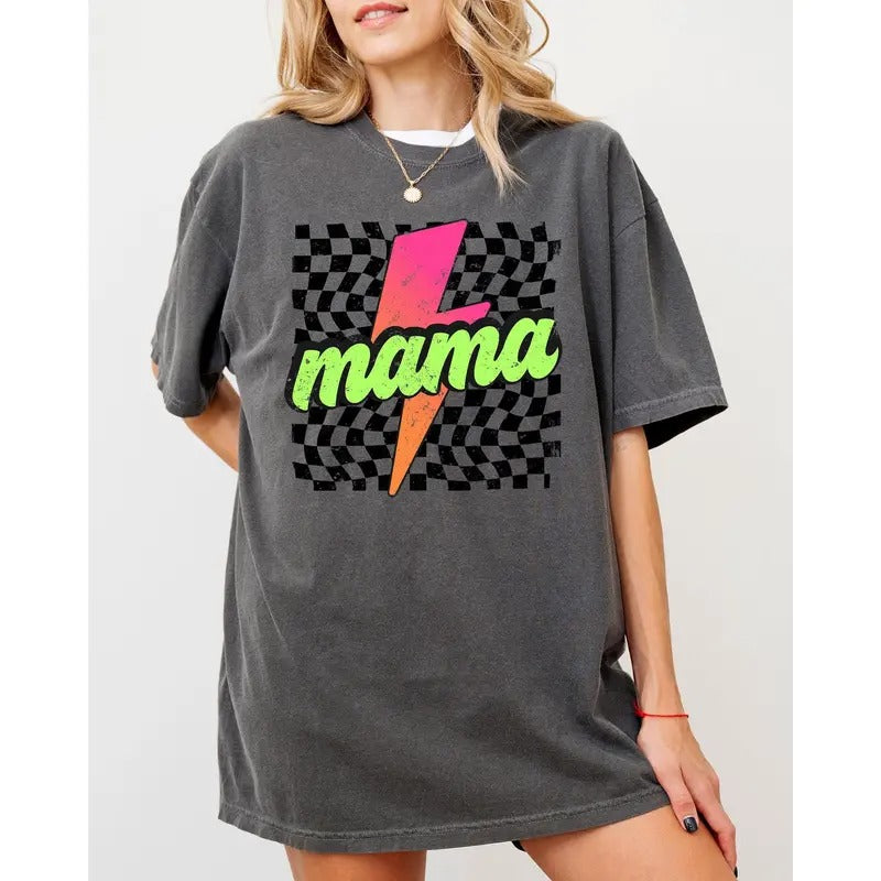 Vintage Mama, Checkered, Lightening Bolt, Colorful, Mother, Mom, Retro Shirt, Women's Comfort Color Tee, Tshirt Hoodie,...