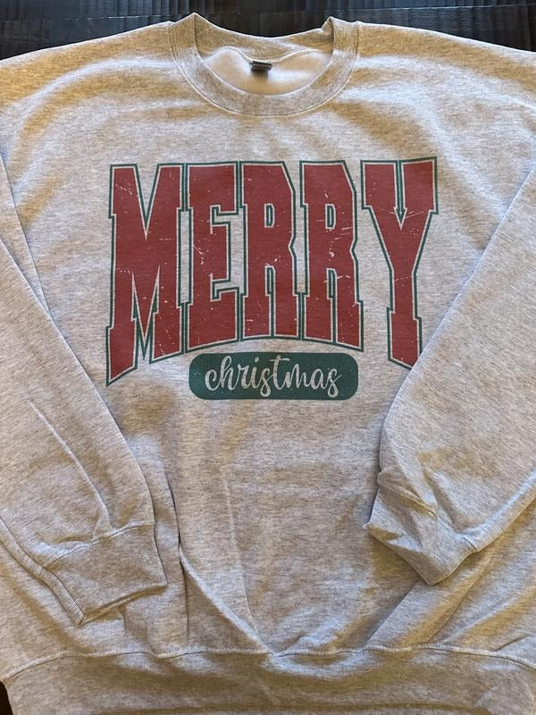 Vintage Merry Christmas Sweatshirt Ash Gray Shirt Hoodie | PrintMintTees.com