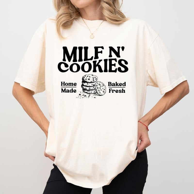 Vintage Milf N' Cookies Comfort Colors Shirt, Funny Sayings Tee, Cougar Mom T-shirt, Baking Lover Gift, Aesthetic...