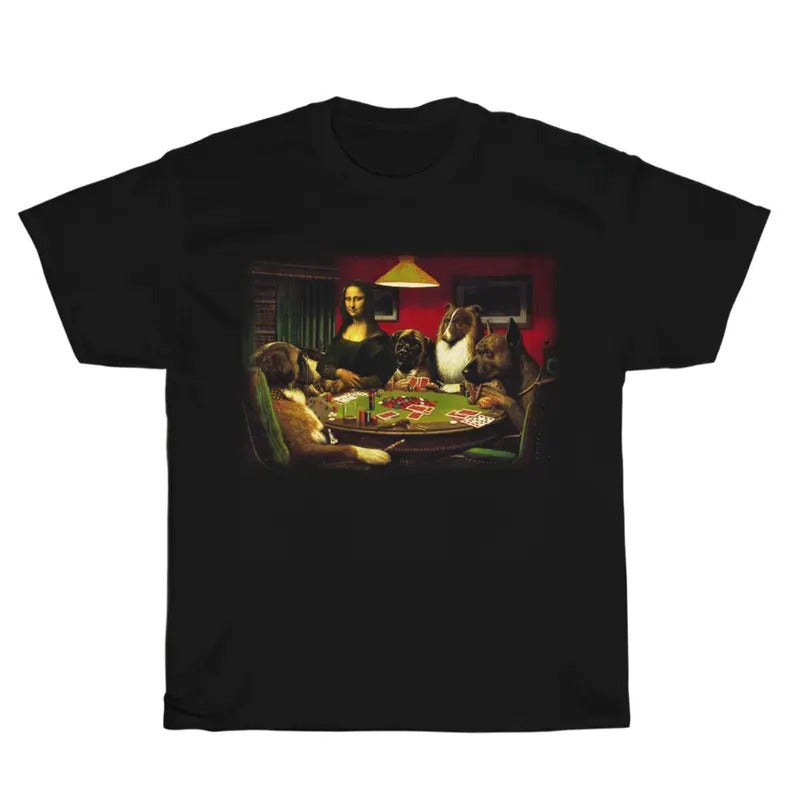 Vintage Mona Lisa Playing Poker With The Dogs  Graphic T-shirt, Poker Night Tshirt, Funny Poker Graphic Tee, Poker Gift...