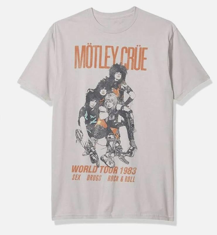 Vintage Motley Crue T-Shirt 1983 World Tour Band Official Natural New- Vintage Unisex Tee Menswear Top Hoodie Sweatshirt