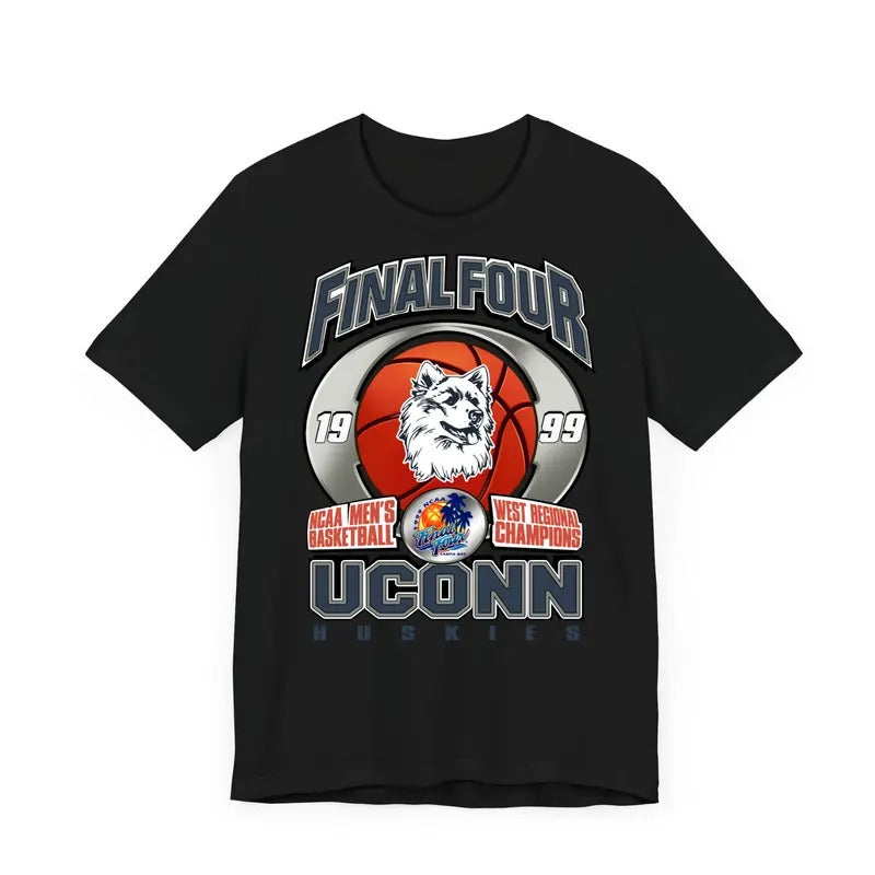 Vintage NCAA  Men's Basketball Final Four West Champs 1999 UConn Huskies T Shirt Top Classic Menswear Hoodie Sweatshirt