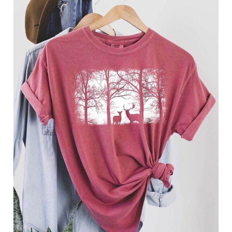Vintage Nature Forest and Deer Silhouette Comfort Colors Tshirt Hoodie, Sweatshirt | PrintMintTees.com