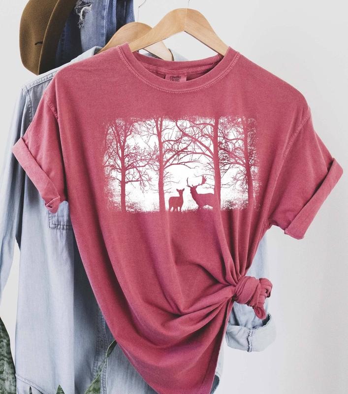 Vintage Nature Forest and Deer Silhouette T-Shirtstyle{n002}2 Shirt Hoodie Sweatshirt | PrintMintTees.com