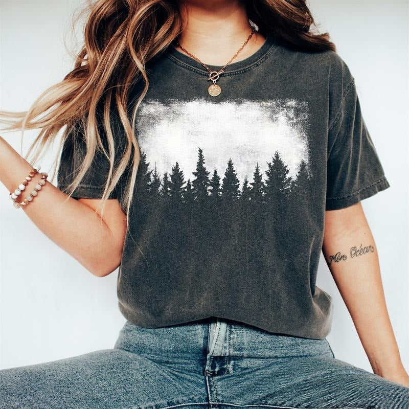 Vintage Nature Pine Forest Silhouette Comfort Colors T-Shirts, Hoodie, Sweatshirt