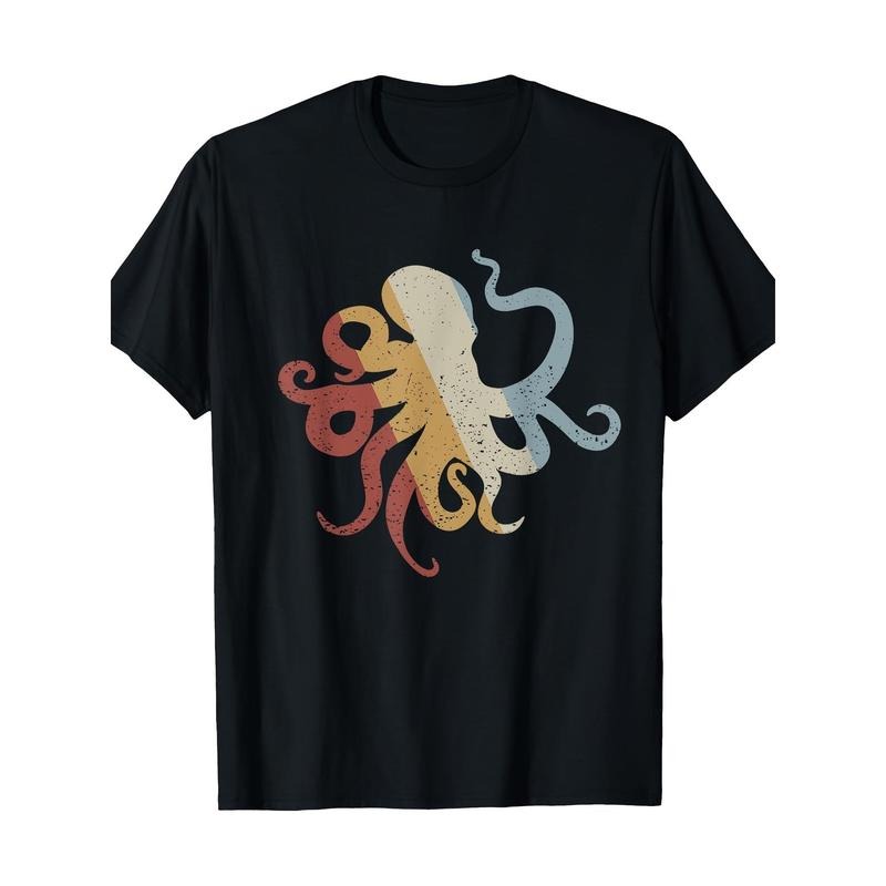 Vintage Octopus Graphic Men's T-Shirt - 100% Cotton, Short Sleeve, Crew Neck