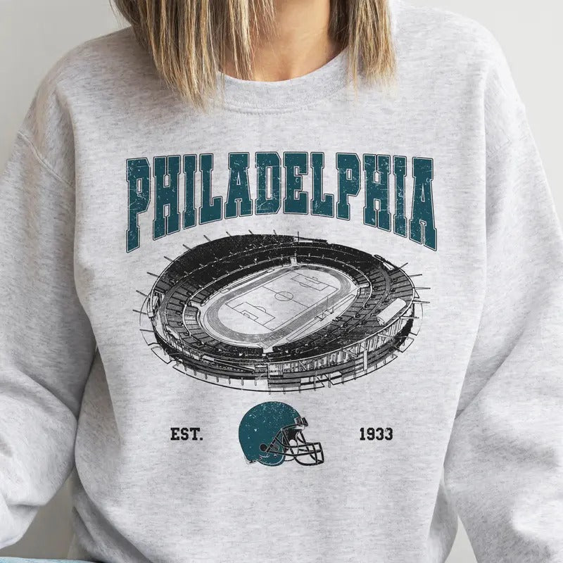 Vintage Philadelphia Fan Football Sweatshirts Philadelphia Home Field City Pullover Fanatic Football Fan Top Womens...