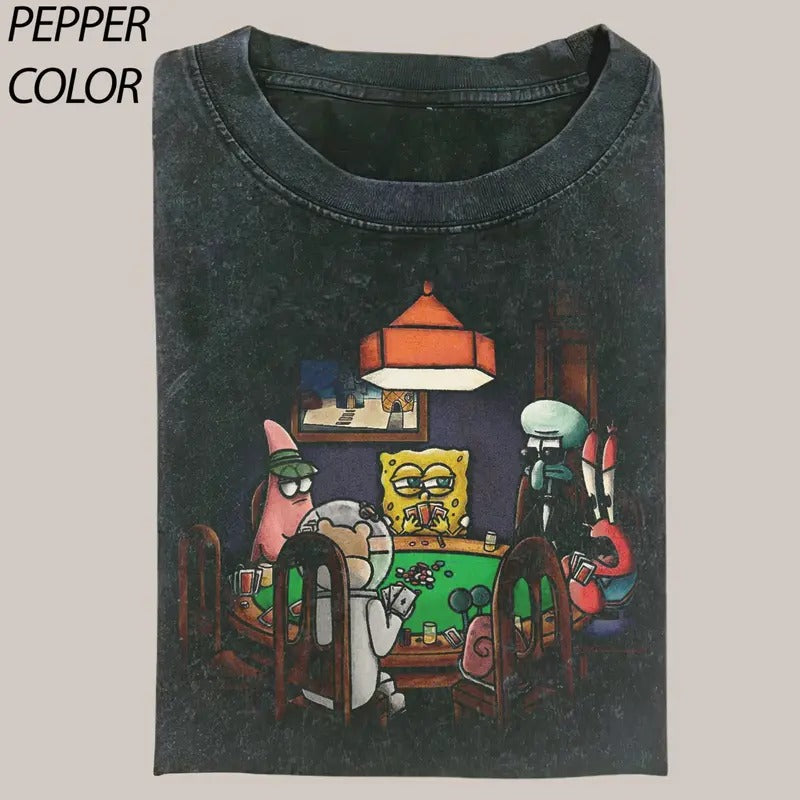 Vintage Playing poker CrewNeck T-shirt, Funny Poker Graphic Tee Gift For Boyfriend Menswear Top Streetwear Hoodie Sweatshirt
