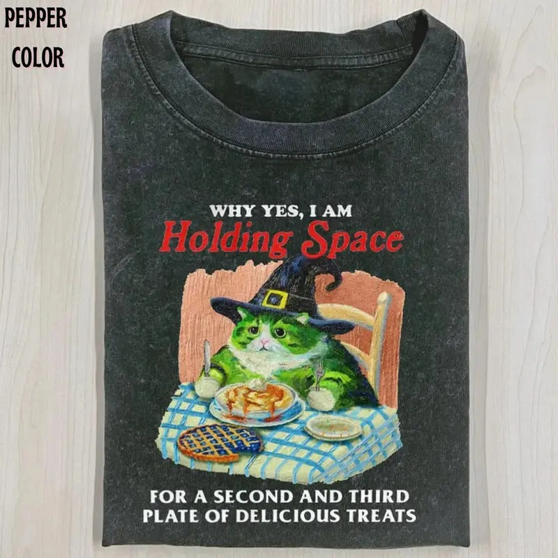 Vintage Pls Hold Space For Me T-shirt T-shirt, Funny Cats Graphic Tee, Cat Lover Womenswear Top Hoodie Sweatshirt