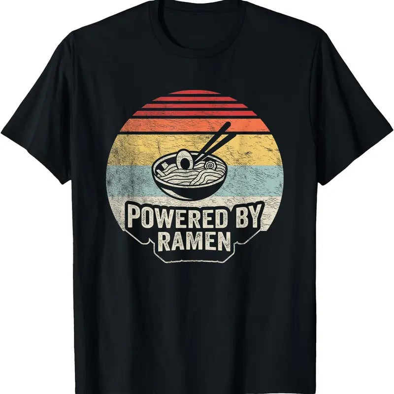 Vintage Powered By Ramen Japanese Love Anime Noodles Foodie T-Shirt Hoodie Sweatshirt | PrintMintTees.com