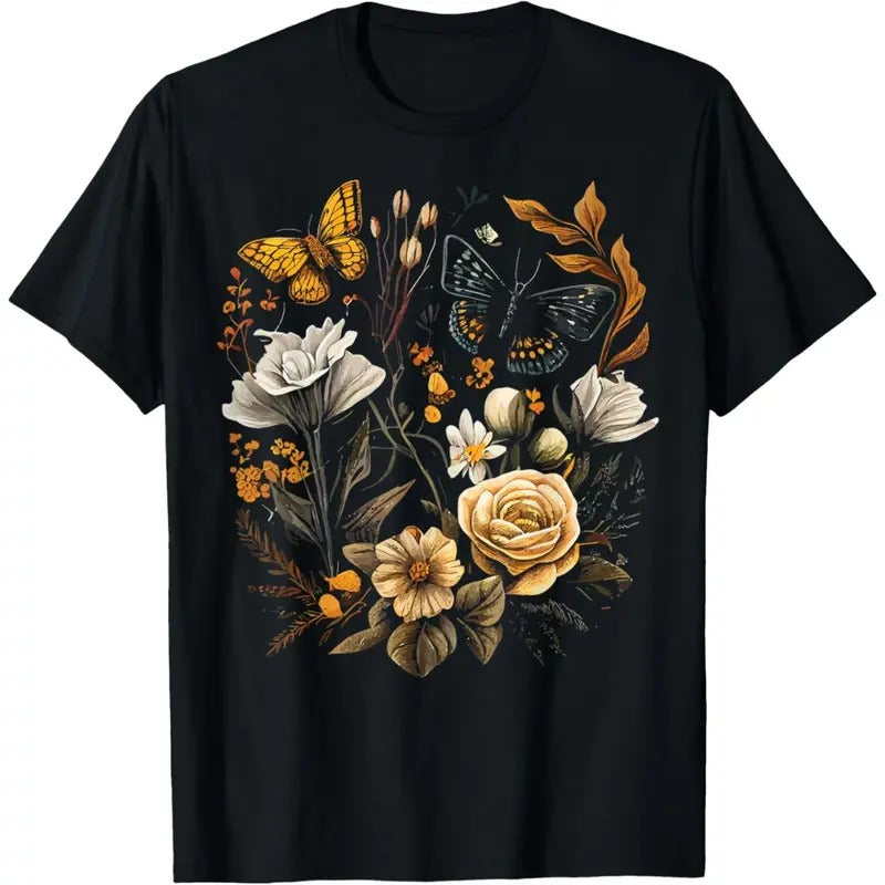 Vintage Pressed Flowers Butterflies Floral Boho Wildflowers T-Shirt made in usa Hoodie Sweatshirt | PrintMintTees.com