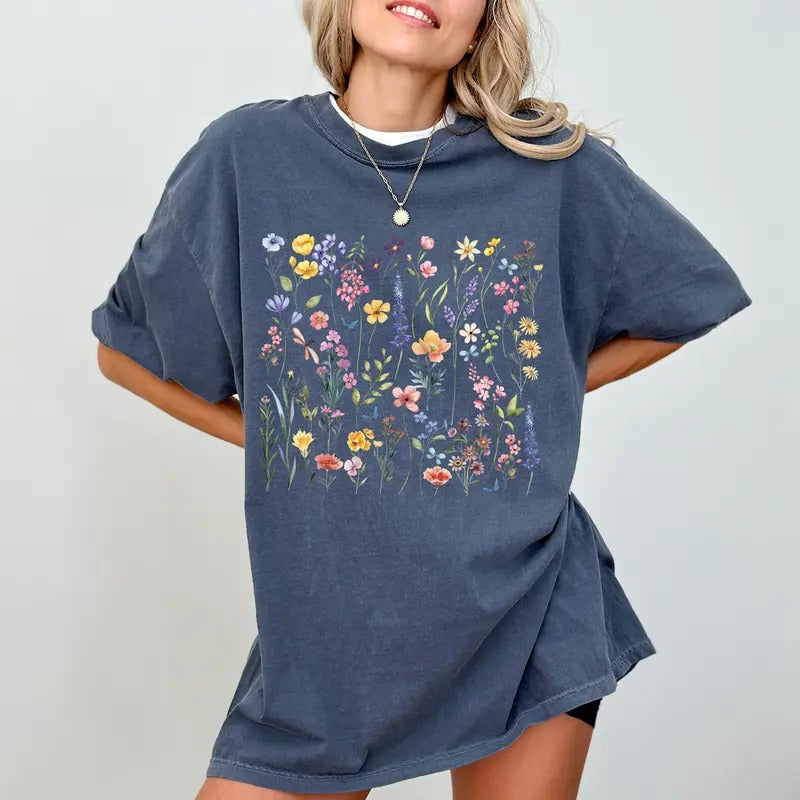 Vintage Pressed Flowers Shirt Boho Wildflowers Cottagecore Shirt Botanical Floral Shirt Pastel Flowers Nature Flower Garden Lover Tops Casual Womenswear Soft Cotton Fit Chic T-Shirts, Hoodie, Sweatshirt