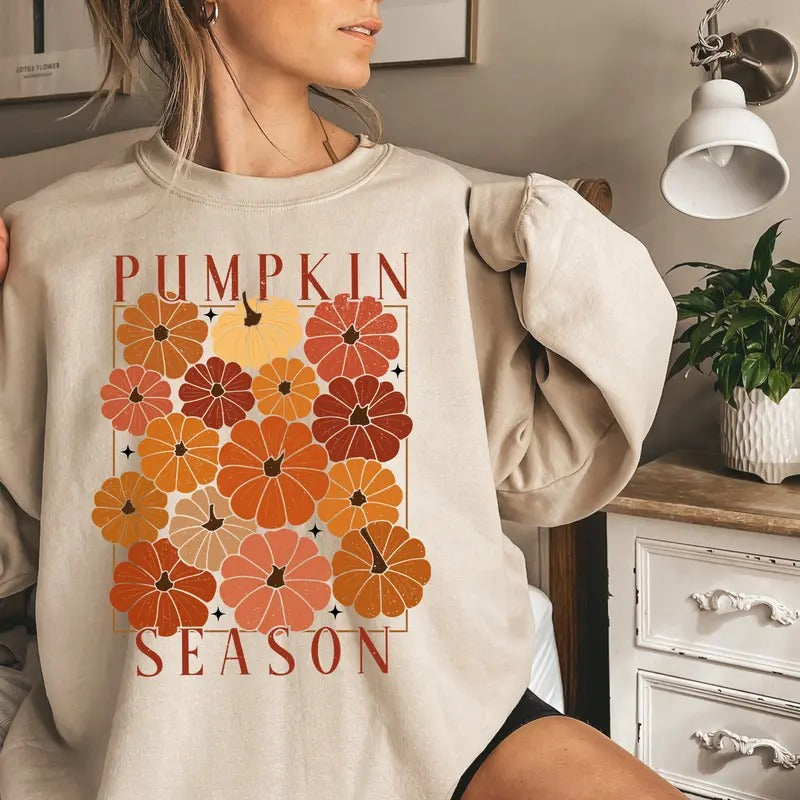 Vintage Pumpkin Season Sweatshirt, Autumn Fall Pumpkin Sweatshirt, Fall Pumpkin Floral Shirt, Pumpkin Halloween Sweater,...
