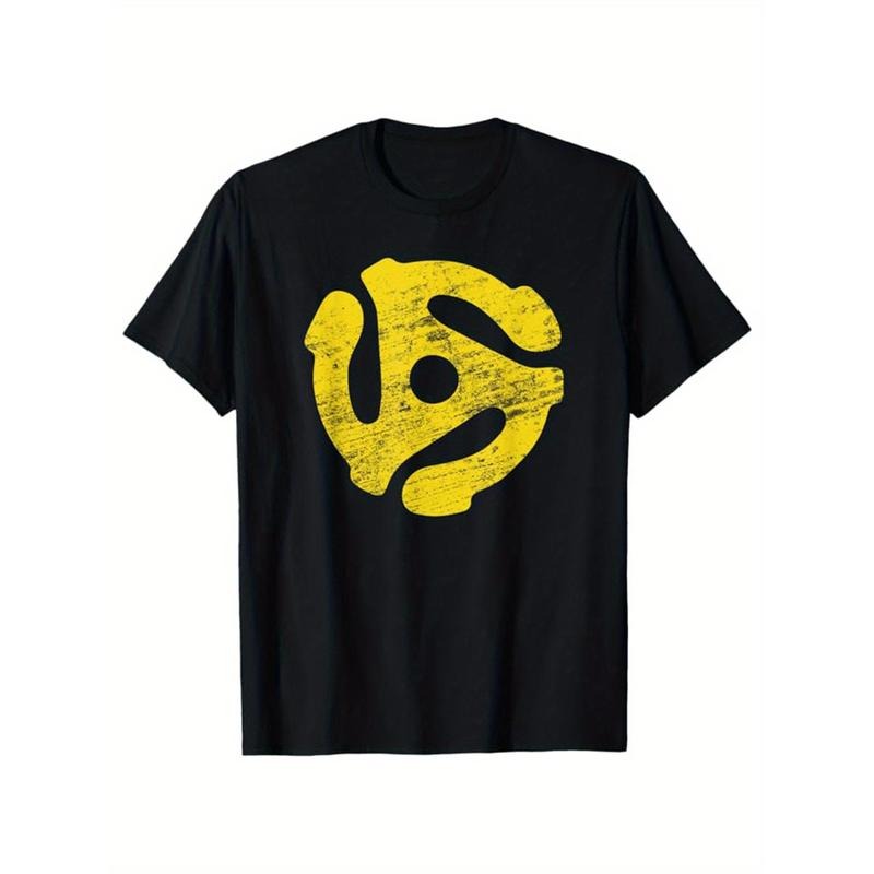 Vintage Record Player Print T-Shirt for Men - 100% Cotton, Mature Style, All-Season Crew Neck Tee, Casual Short Sleeve...