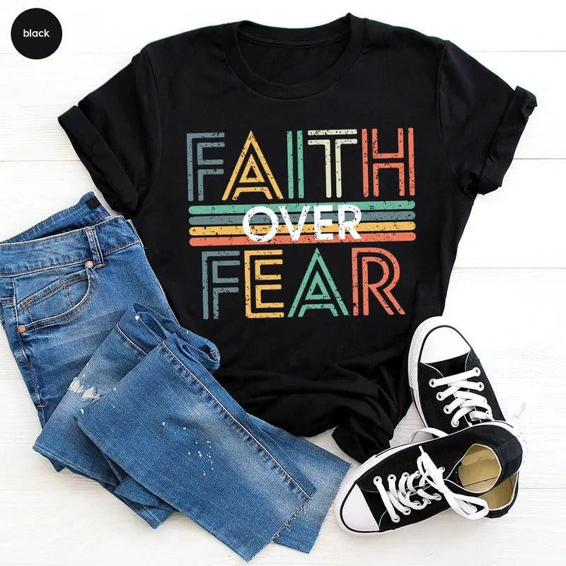 Vintage Retro Christian Shirts Faith Over Fear T Shirt Christian Gifts For Her Unisex Crewneck Faith Shirt Aesthetic...