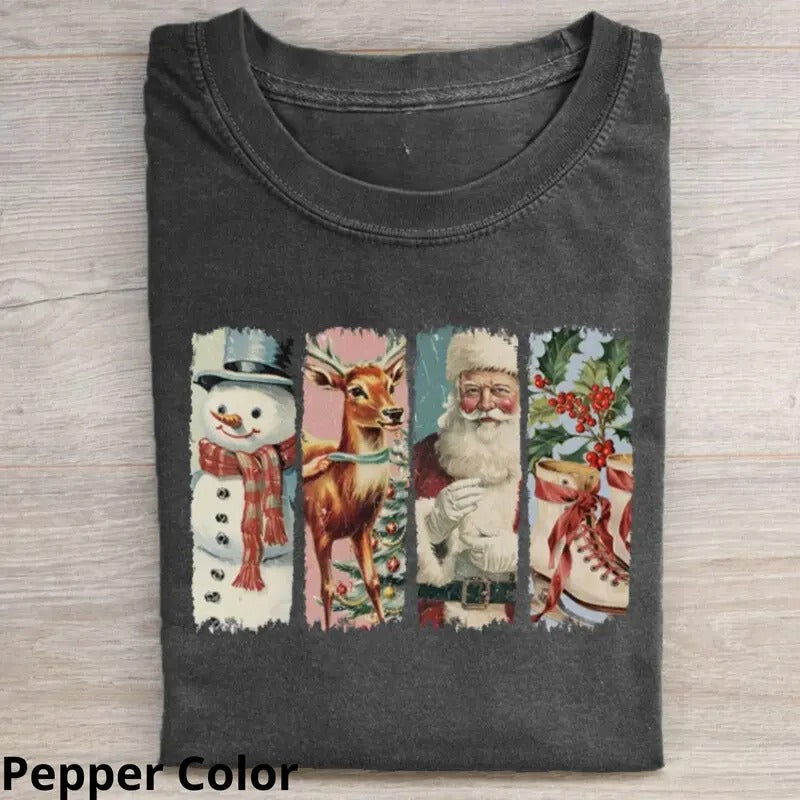 Vintage Retro Santa Reindeer Ice Skating T-shirt, Funny Graphic Tee Womenswear Top Hoodie Sweatshirt | PrintMintTees.com