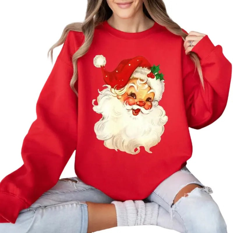 Vintage Santa Christmas Sweatshirt, Retro Santa Claus Shirt, Womens Christmas Tee Hoodie | PrintMintTees.com