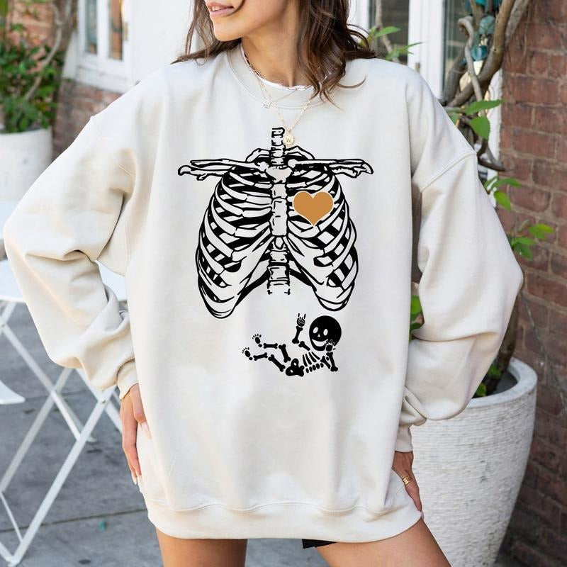 Vintage Skeleton Maternity Halloween Sweatshirt, Pregnancy Announcement Shirt, Halloween Skeleton Shirt, Halloween Gift...