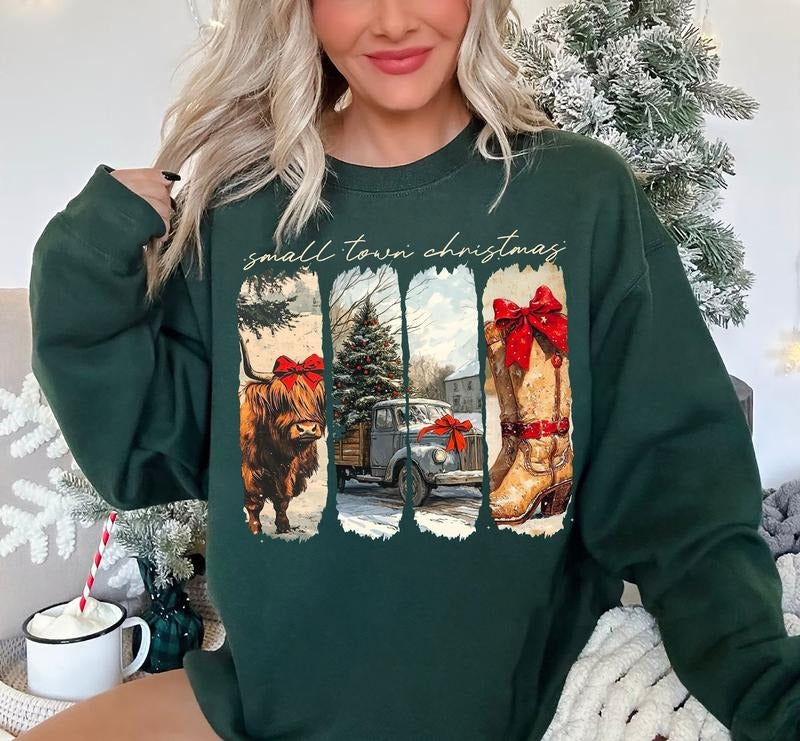 Vintage Small Town Cowgirl Shirt Small Town Girl Highland Cow Shirt Western T-Shirts, Hoodie, Sweatshirt
