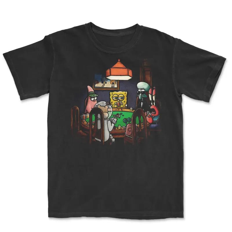 Vintage Spongebob Playing Poker Comfort Colors T-shirt, Funny Poker Graphic Tee Gift For Boyfriend Menswear Top...