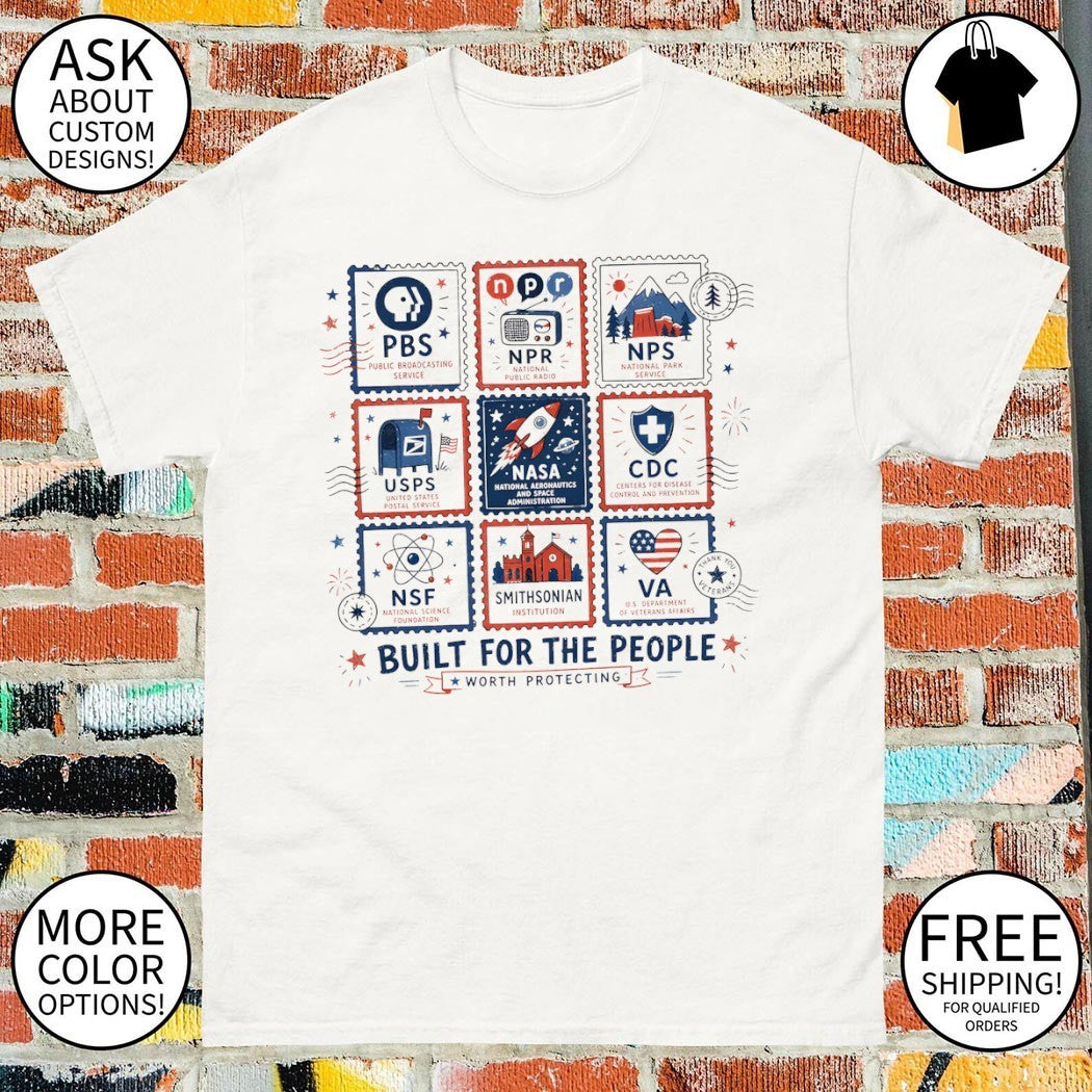Vintage Stamps Protect Democratic Institutions PBS NPR Liberal Fourth of July shirt