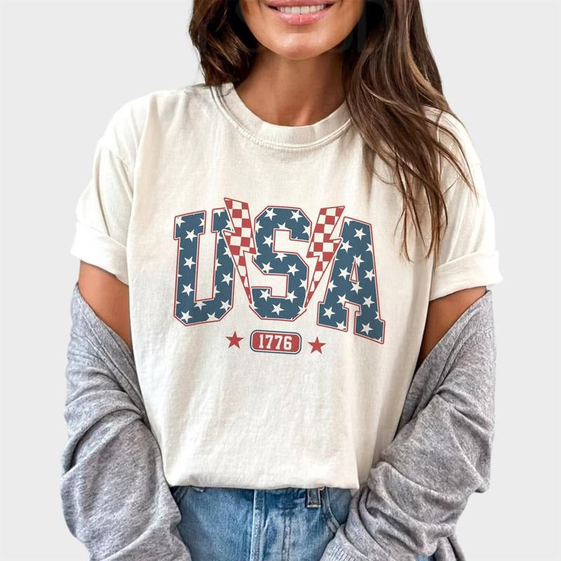 Vintage Star USA Shirt, 4th of July USA Graphic Tee, Est.1776, Lightning Bolt American Shirt, Patriotic USA Tshirt,...