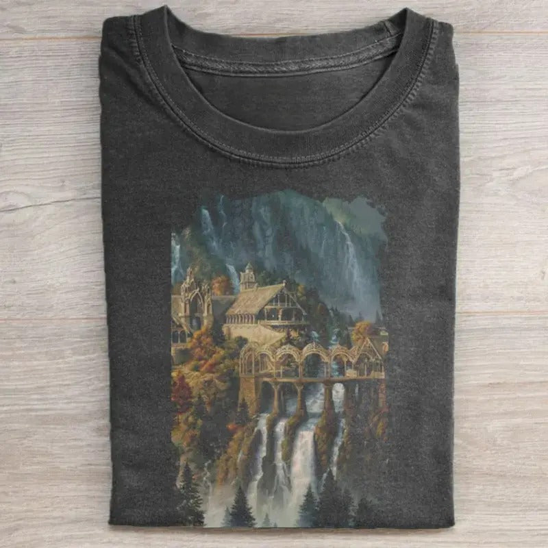 Vintage Sunset at Rivendell Graphic Tee - The Lord of The Rings Movie Shirt - LOTR - JRR Tolkien - Middle Earth - The...