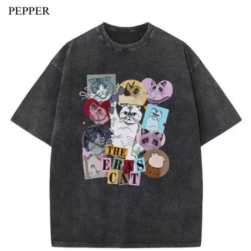 Vintage The Cat Washed T-Shirt, Unisex T-Shirt, For Men Women Menswear Top Hoodie Sweatshirt | PrintMintTees.com