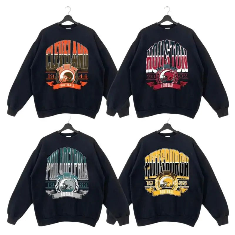 Vintage Throwback 1960 All Team Football Crewneck, Retro Big Word Graphic Sweatshirt for American Football Fans, Unisex...