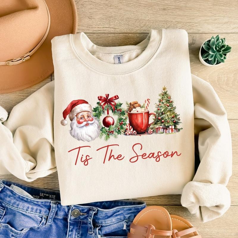 Vintage Tis The Season Sweatshirt, Retro Santa Claus Christmas Tee Shirt, Merry Christmas Sweater, Tis The Season Xmas...
