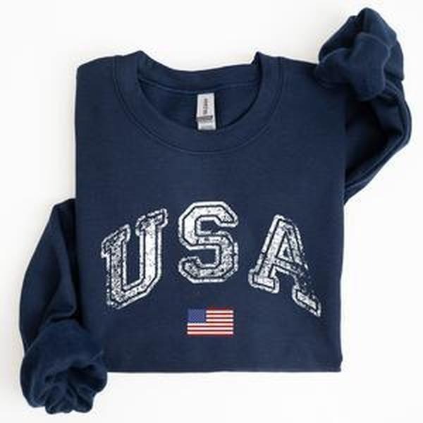 Vintage USA Retro Flag America 4th July Crew Neck Shirt Hoodie Sweatshirt