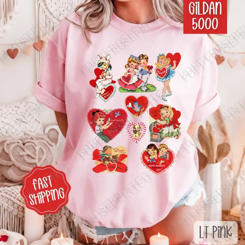 Vintage Valentine Shirt Gildan, Valentine's Day Women's Tee, Retro Valentine Women's Tshirt Plus Sizes Hoodie Sweatshirt