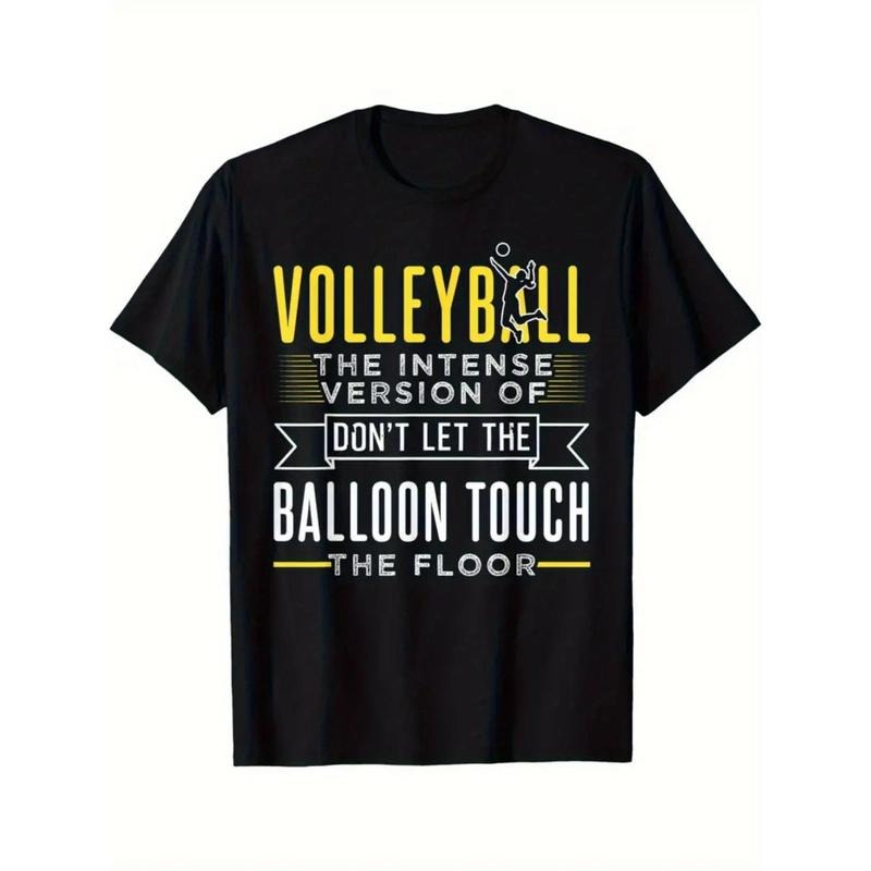 Vintage Volleyball Print Men'S T-Shirt - 100% Cotton, Casual Crew Neck, All-Season Short Sleeve Tee, Slight Stretch Knit...