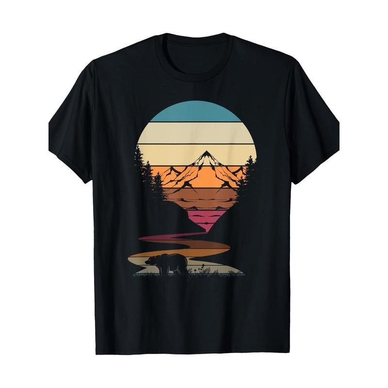 Vintage Wildlife Bear Trekking Tree Hill Forest T-shirt -100% cotton Made in USA Hoodie Sweatshirt | PrintMintTees.com