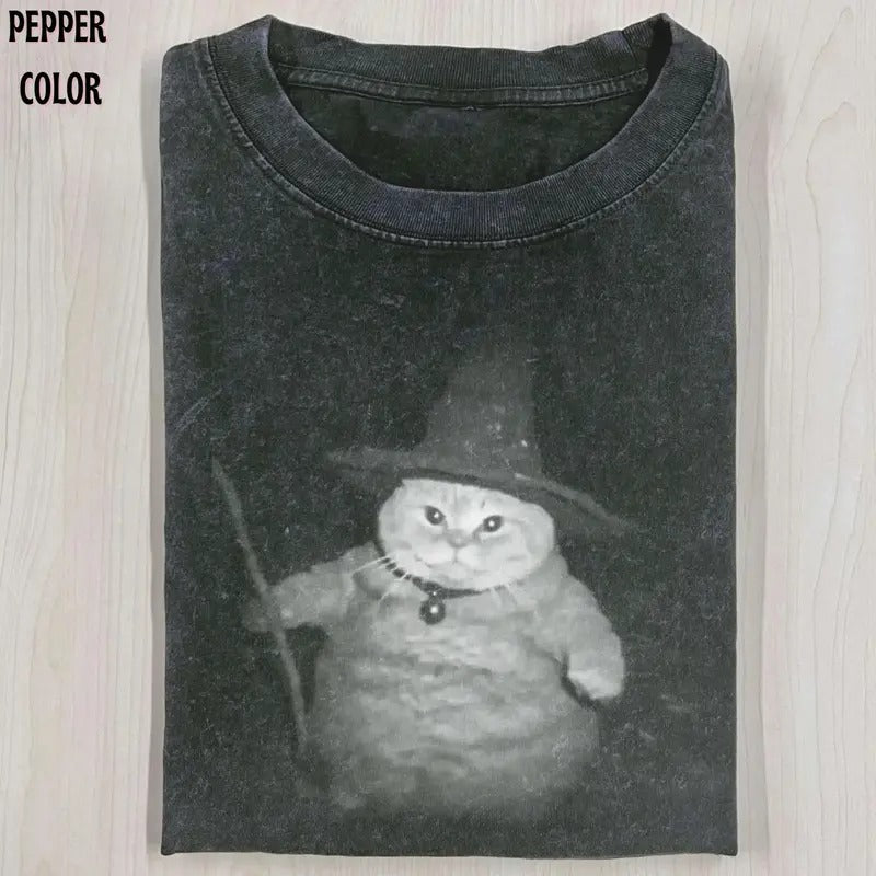 Vintage Wizard Cat T-Shirt for Women - 90's Style Streetwear Graphic - Womenswear, Top Hoodie Sweatshirt | PrintMintTees.com
