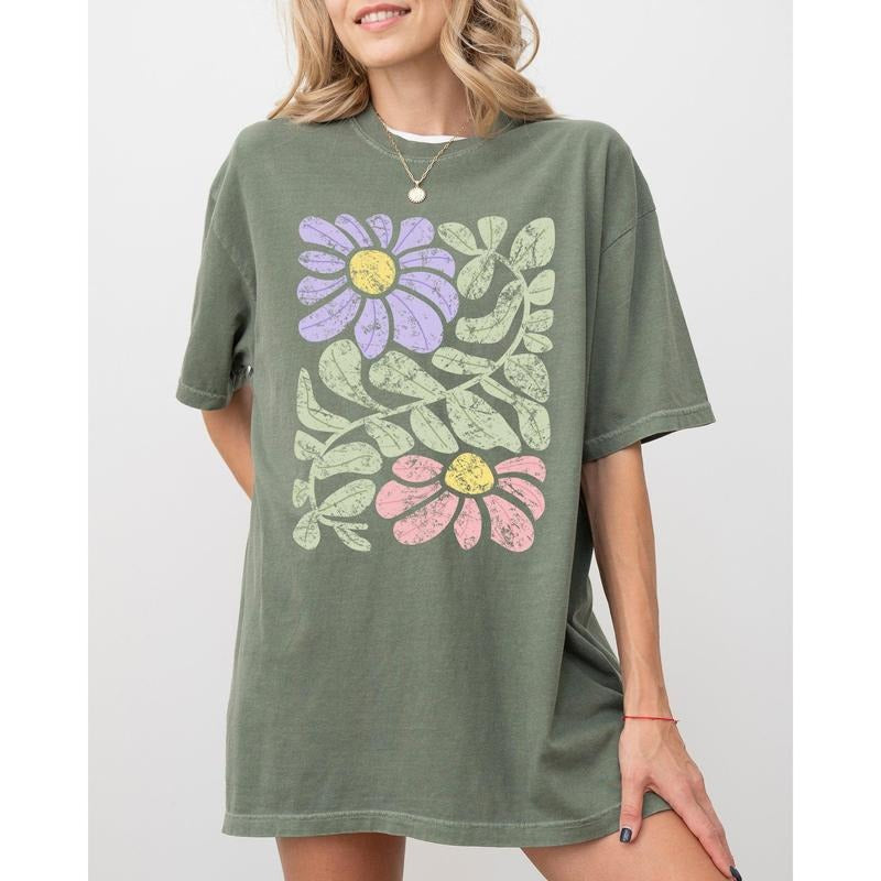 Vintage, Gorgeous Abstract Flowers, Boho Floral Design, Summer Vibes, Gardening, Festival, Nature Shirt, Women's Comfort...