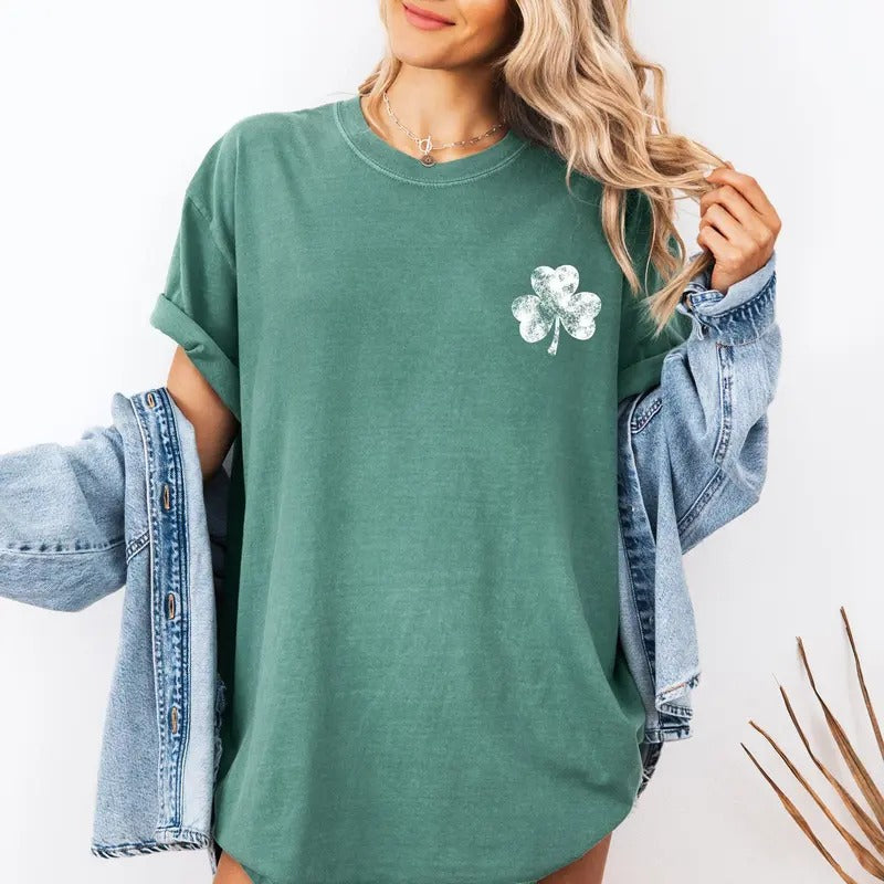 Vintage, Shamrock, Pocket Print, St Patrick's Day, Lucky, Irish Tshirt, Women's Comfort Colors Tee Hoodie Sweatshirt