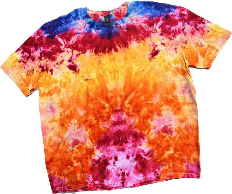 Volcano Sunset T-Shirts - Colorful Tie-Dye Design in Orange Red and Blue Shades Unisex Summer Tops Streetwear for Men &...